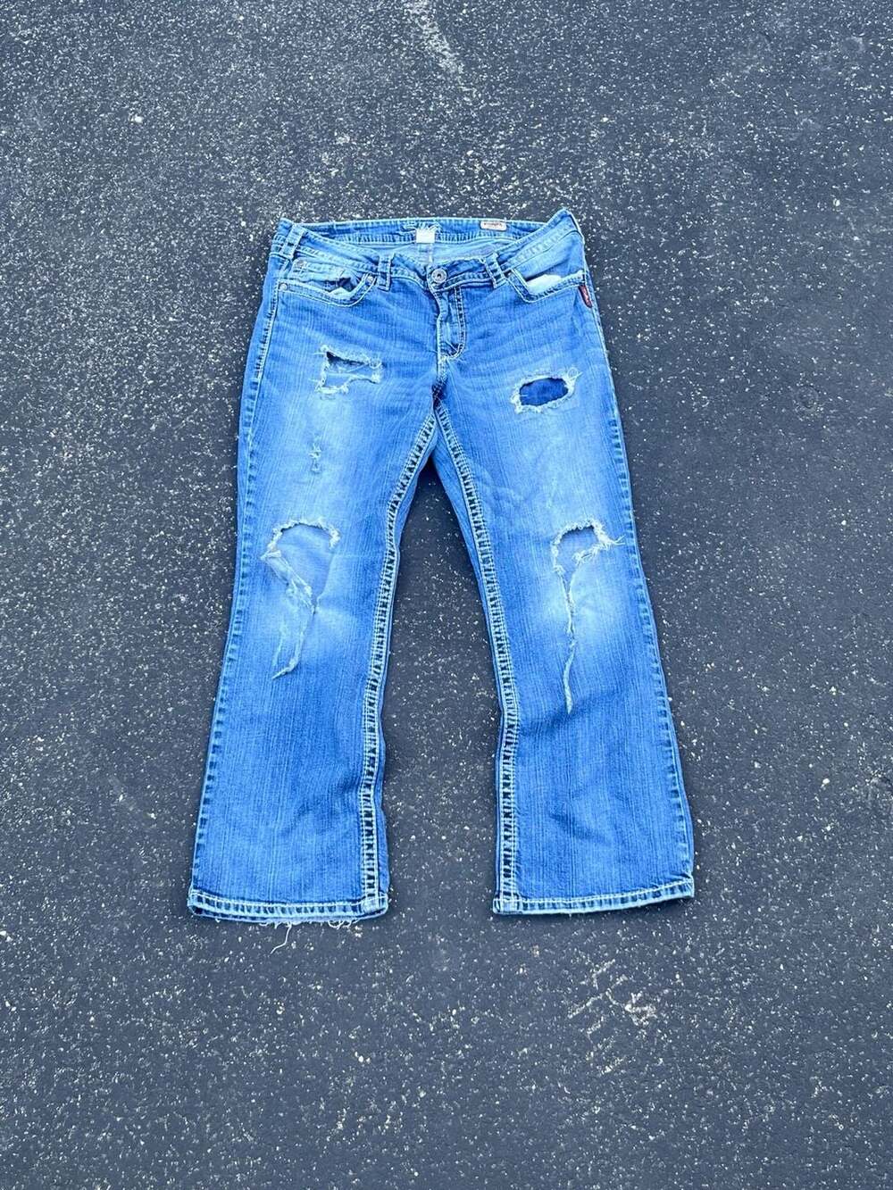 Y2K 2000s Silver Jeans Co. Pioneer Bootcut Jeans Size 16/L31 Distressed Wash